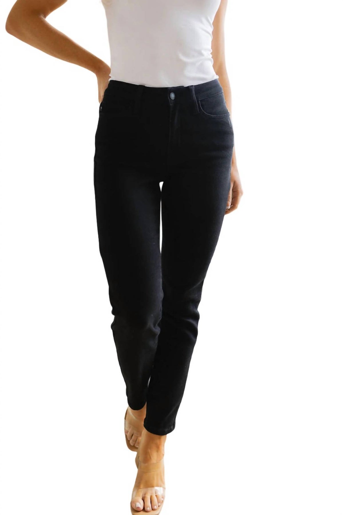 Mittlerer Bund Klassische Slim Jeans in Schwarz