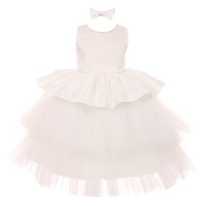 RainKids Party-Blumenmädchenkleid für Mädchen, elfenbeinfarben, Strass, Satin, Tüll, 6–24 Monate