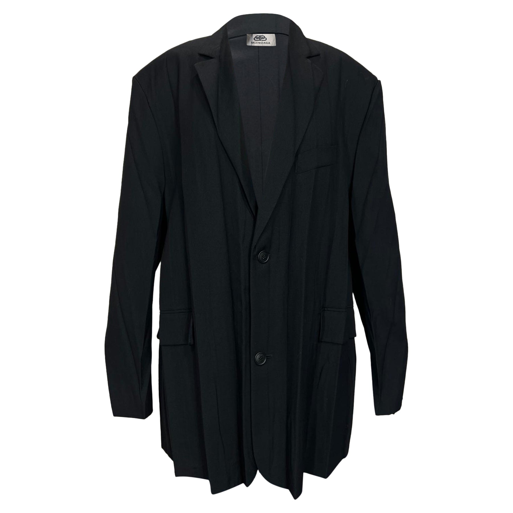 Balenciaga Einreihiger Blazer mit Taschen aus schwarzem Polyester