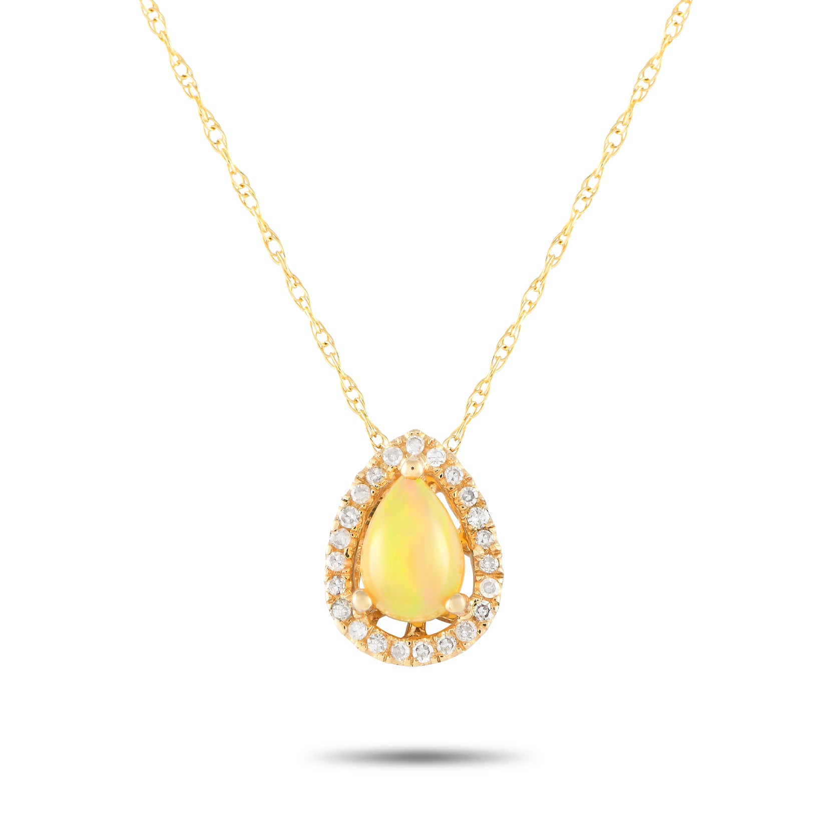 LB Exclusive 14K Gelbgold 0.07ct Diamant und Opal Birne Halskette PD4 15949YOP