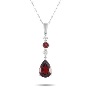 LB Exclusive 14K Weißgold 0.05ct Diamant und Granat Anhänger Halskette - – PD4 / 16247WGA