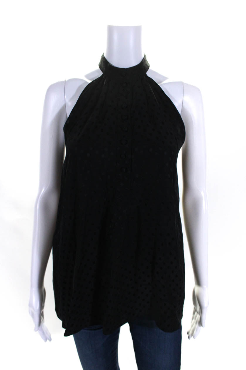 Balenciaga Damen ärmellose halb Knopf Seide Polka Dot Top Schwarz
