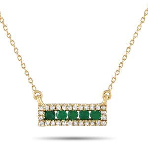 LB Exclusive 14K Gelbgold 0,15ct Diamant und Smaragd Anhänger Halskette - – NK4 / 14783YEM