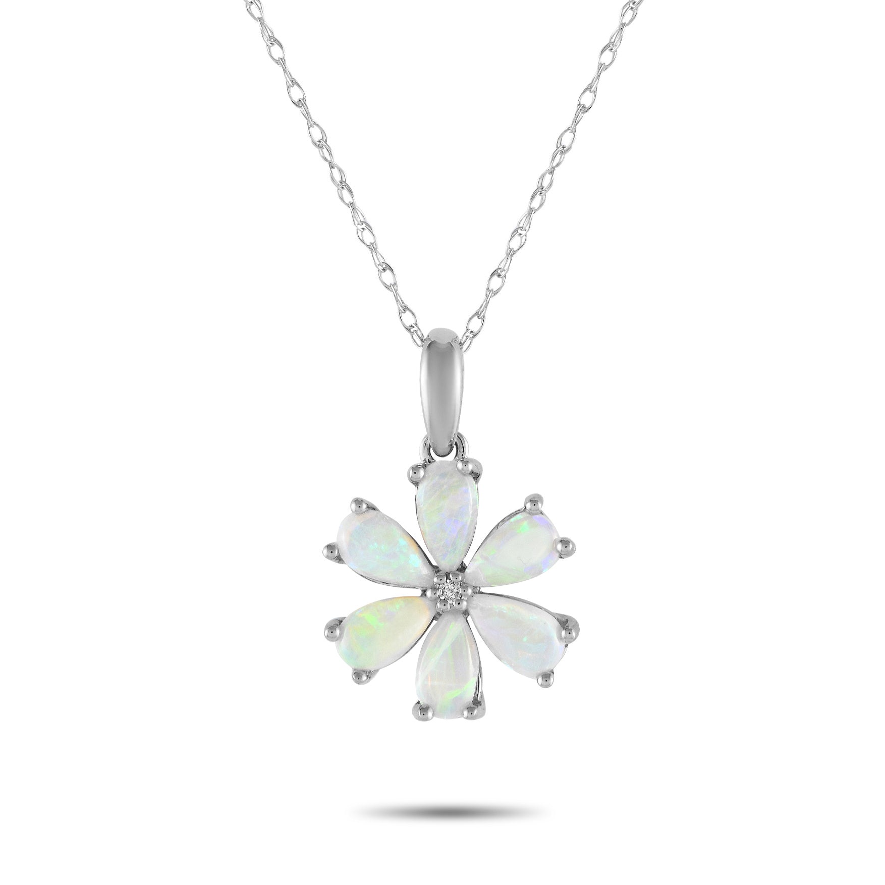 LB Exclusive 14K Weißgold 0.01ct Diamant und Opal Blume Halskette PD4 15845WOP