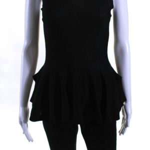 Alexander McQueen Damen stricken ärmellose Peplum Top Bluse schwarze Wolle
