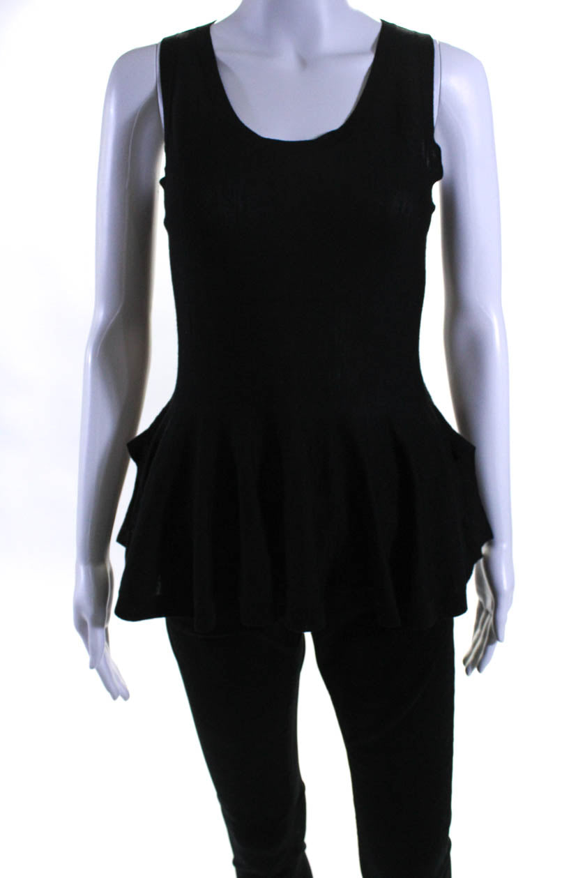 Alexander McQueen Damen stricken ärmellose Peplum Top Bluse schwarze Wolle