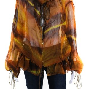 Petar Petrov Damen Lena Semi Sheer versammelte Krawatte Hals Top Bluse Braun