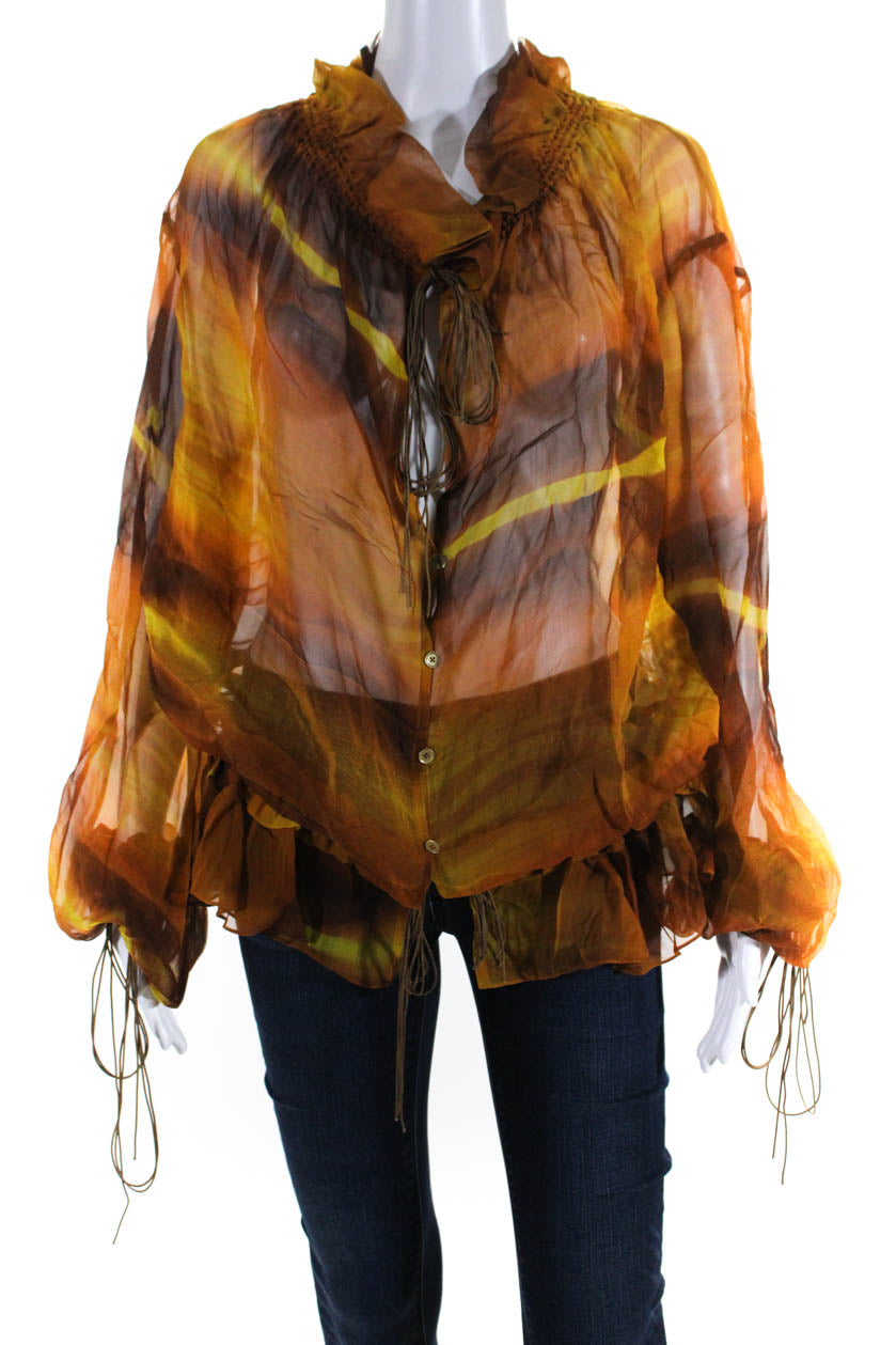 Petar Petrov Damen Lena Semi Sheer versammelte Krawatte Hals Top Bluse Braun
