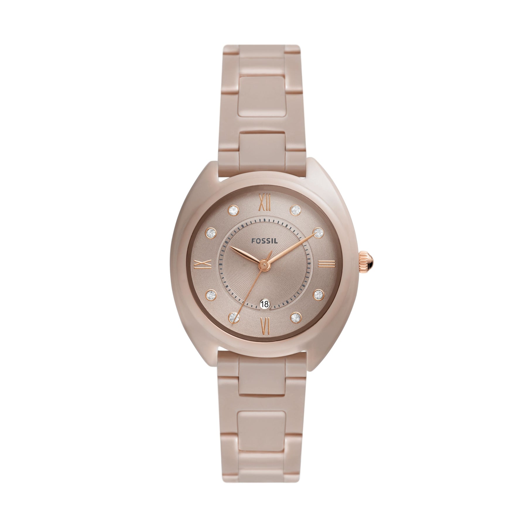 Fossil Damen Gabby Drei-Hand-Datum, gesalzen Karamell Keramik und Edelstahl Uhr