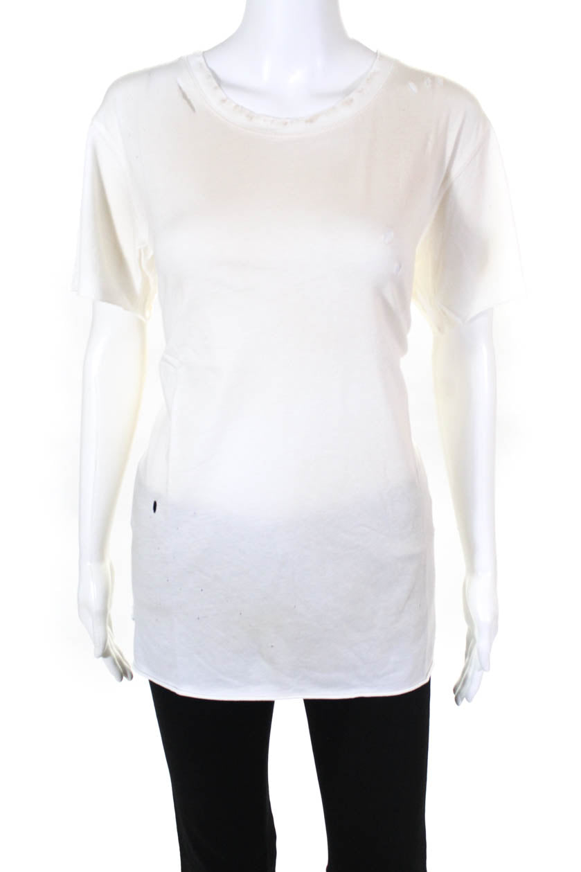 Cool TM Damen Baumwolle Rundhalsausschnitt Distressed Vintage T-Shirt Weiß