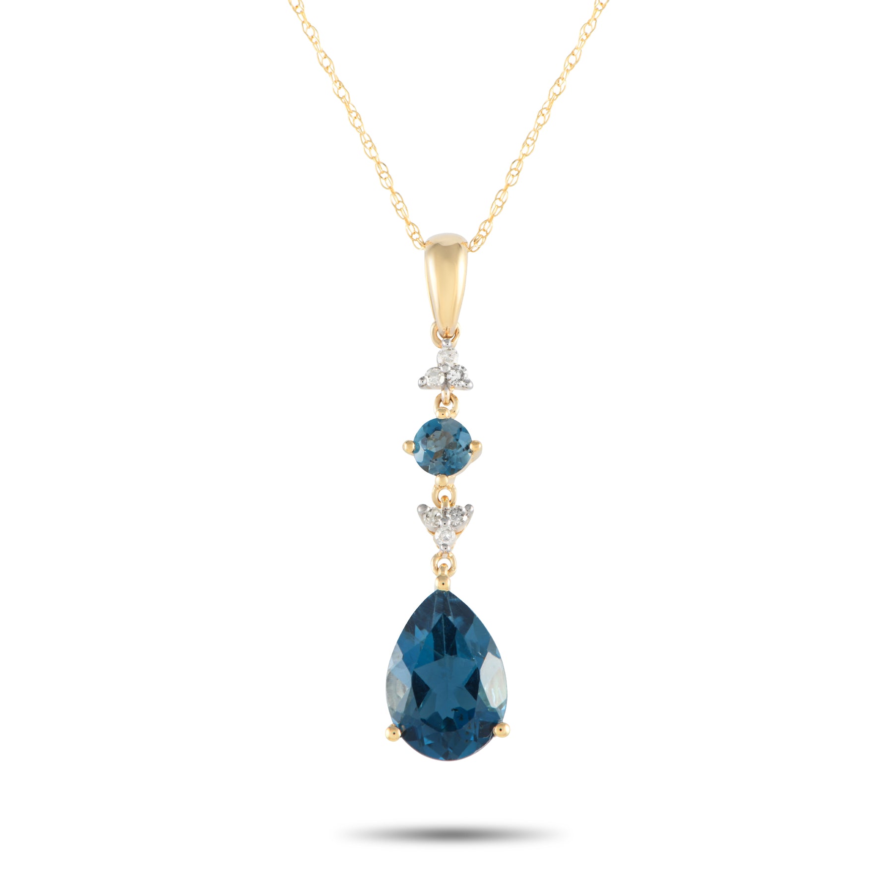 LB Exclusive 14K Gelbgold 0.05ct Diamant und blaue Topas Anhänger Halskette D4 16247YBT