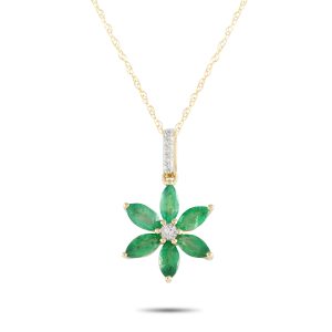 LB Exclusive 14K Gelbgold 0,01ct Diamant und Smaragd Blume Halskette - – PD4 / 16241YEM