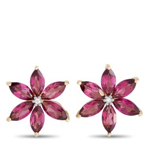 LB Exclusive 14K Gelbgold 0,01ct Diamant und Rhodolit Blumen Ohrringe - – ER4 / 15657YRHOD