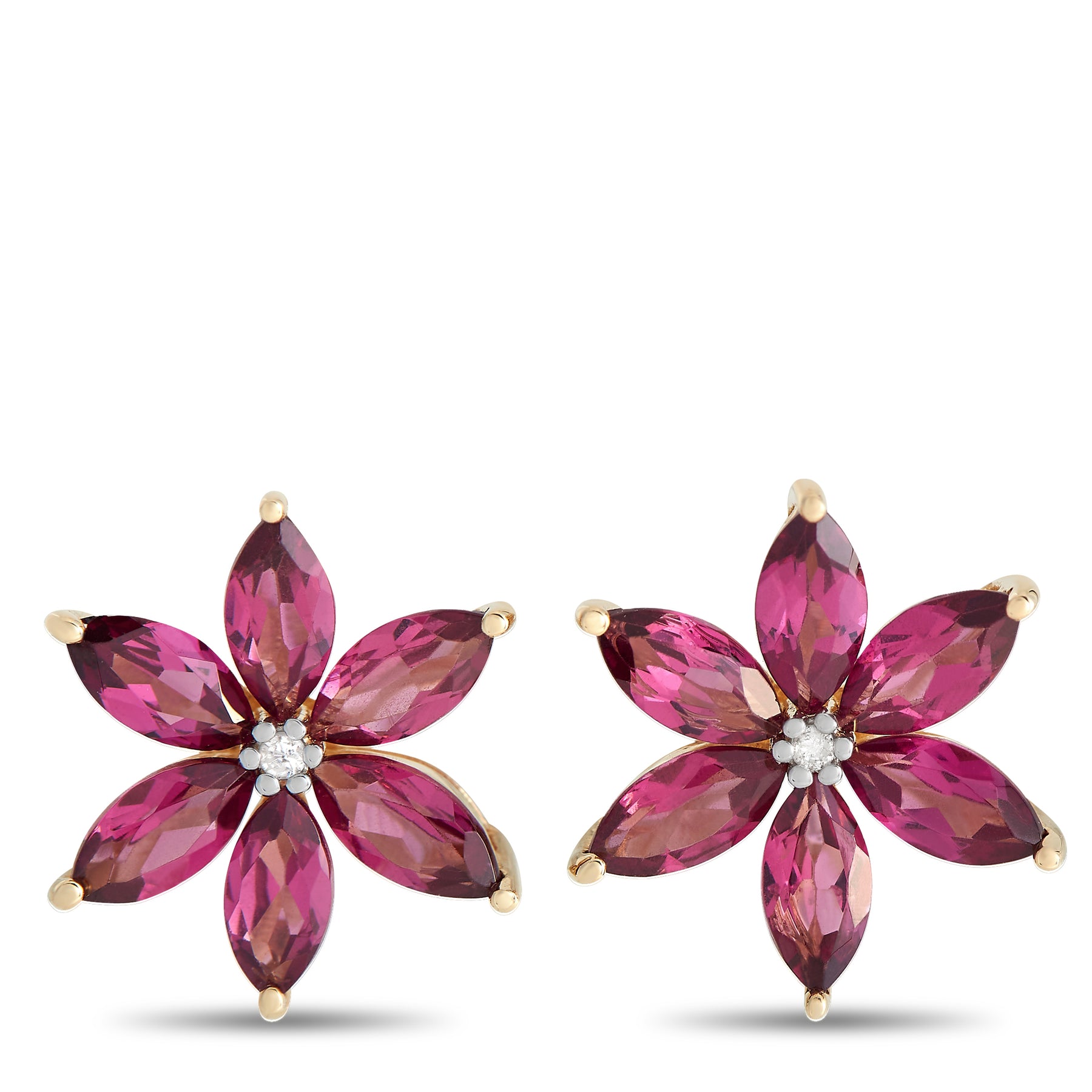 LB Exclusive 14K Gelbgold 0.01ct Diamant und Rhodolit Blume Ohrringe ER4 15657YRHOD