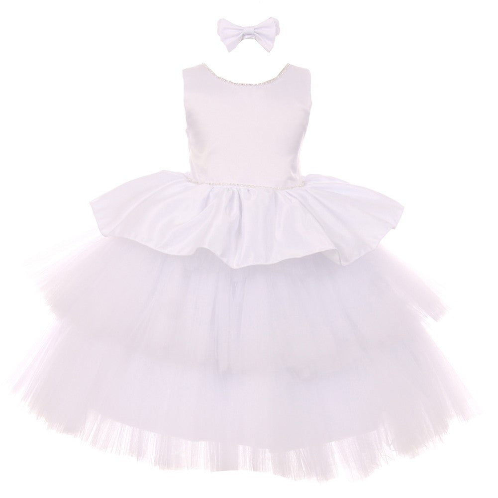 RainKids Kleine Mädchen Weiß Strass Satin Tüll Party Blumenmädchen Kleid 2-4T