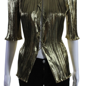 Altuzarra Damen Metallic Snap Knopf Gerippter geschwungener Saum Adoni Bluse Gold