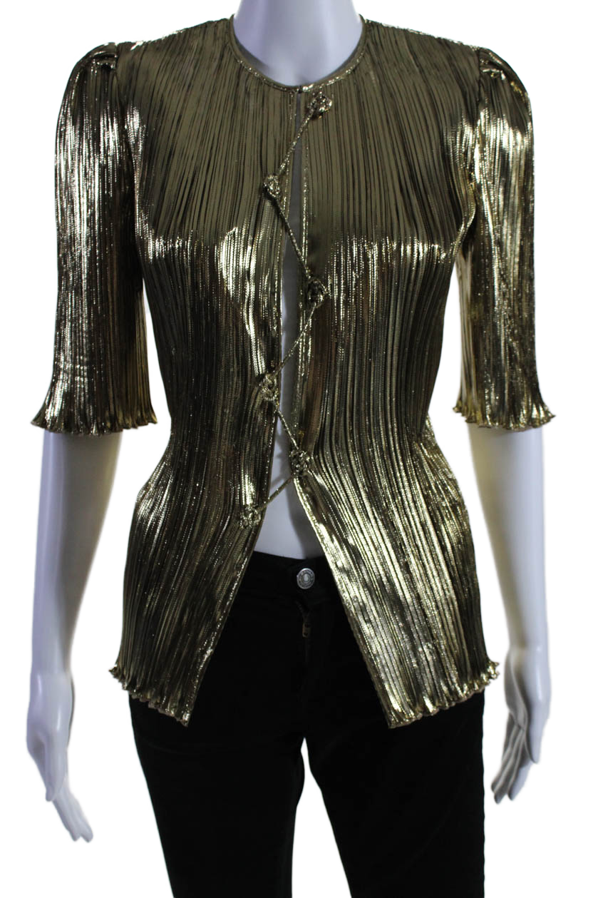 Altuzarra Damen Metallic Snap Knopf Gerippter geschwungener Saum Adoni Bluse Gold