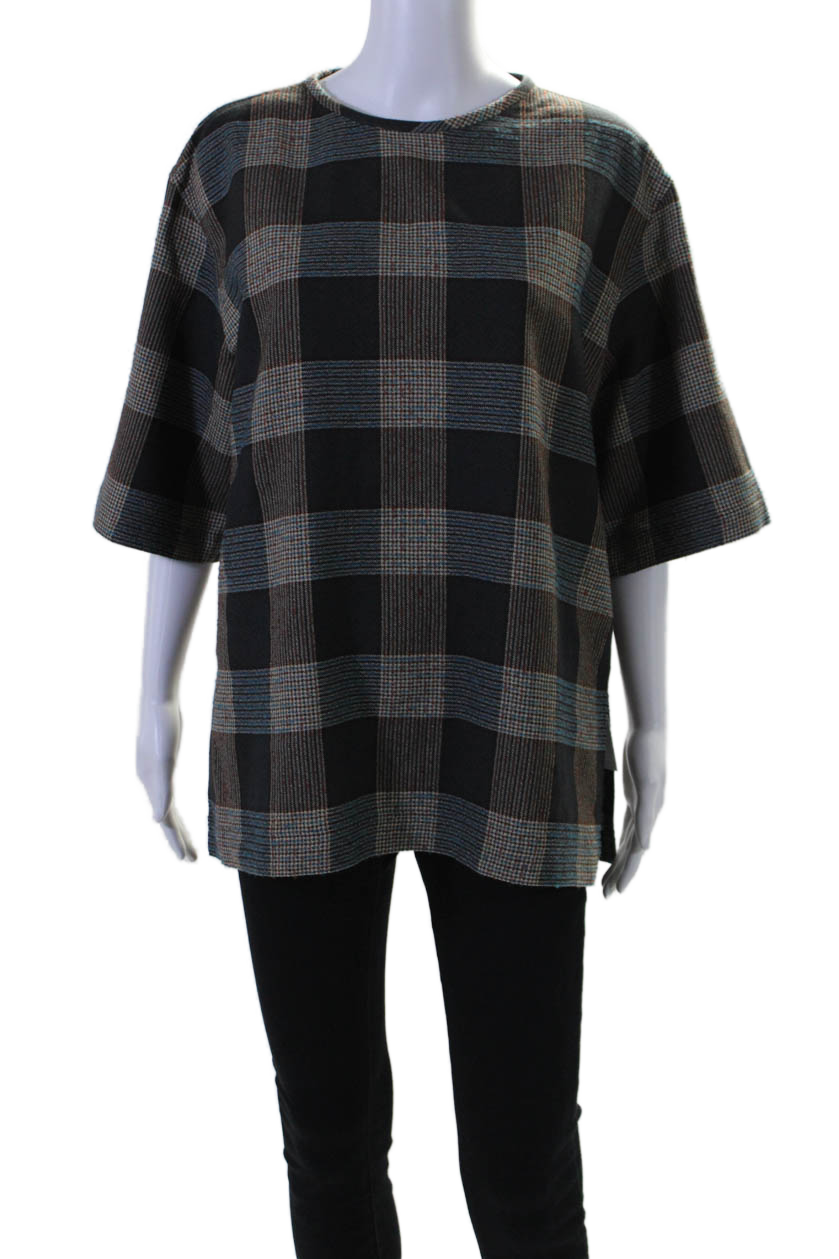 QL2 Damen kariert Kurzarm Constanza Bluse Mehrfarbige Wolle