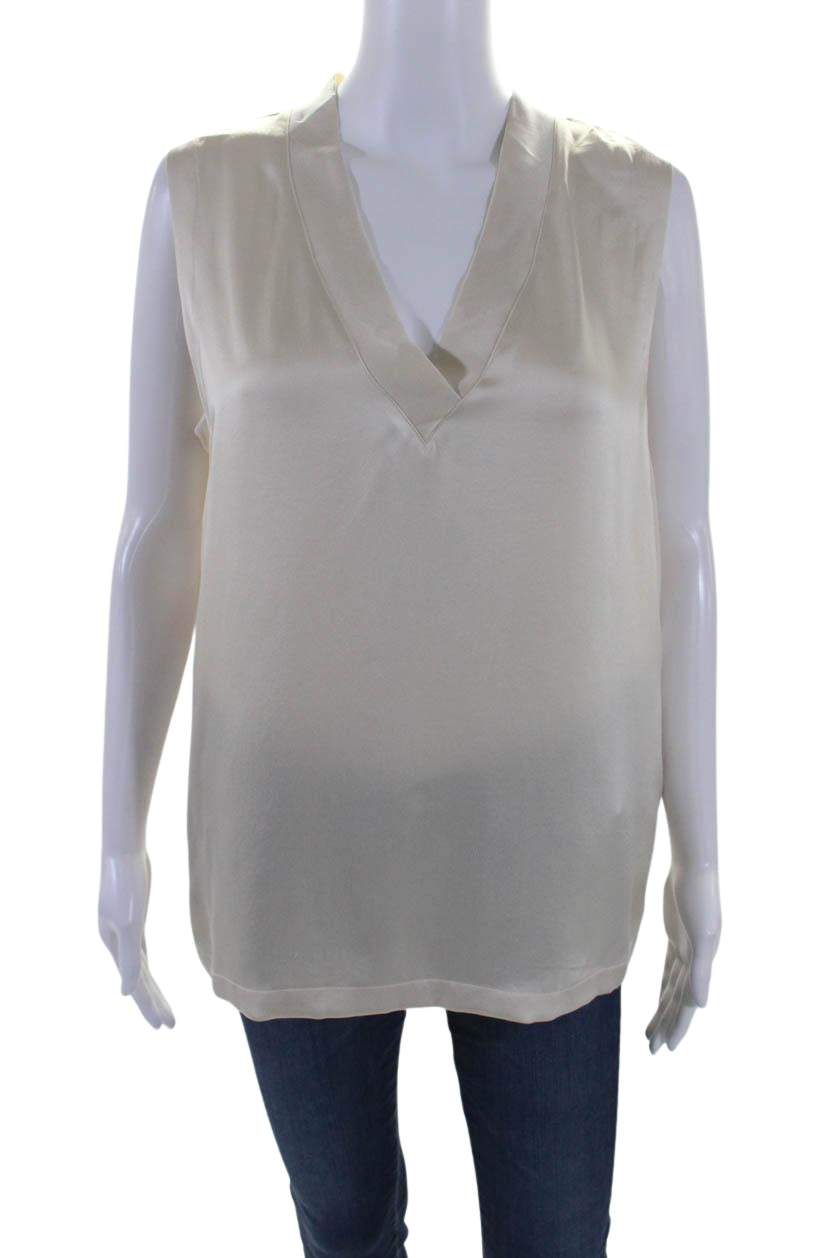 Fabiana Filippi Damen V-Ausschnitt Seide Satin Shell Top Top Bluse Ecru