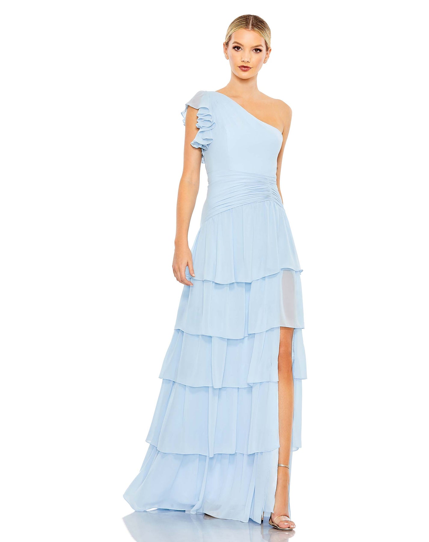 Rüschen gestaffelt ein flatter Ärmel Kleid