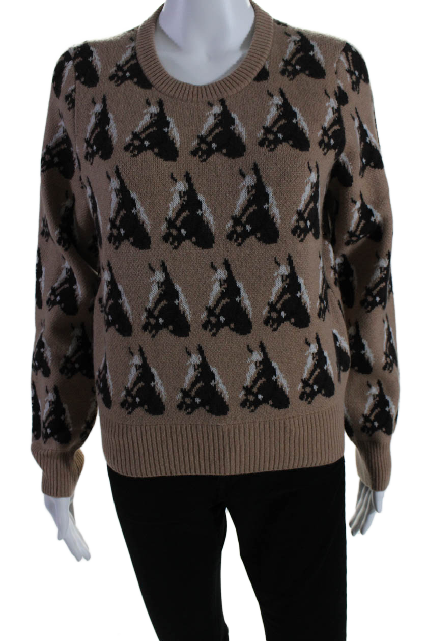 Libertine Damen abstrakten Muster runden Hals Pullover Top braun
