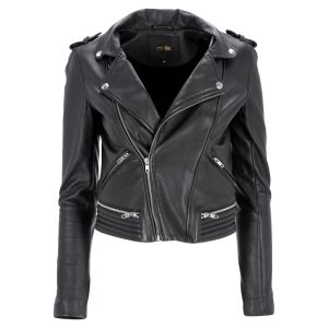 Maje Maya Biker Jacke mit Steppdecke Detail aus schwarzem Leder 7833196101692