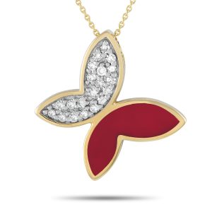 LB Exclusive 14K Gelbgold 0,15ct Diamant Schmetterling Anhänger Halskette – PN15064R