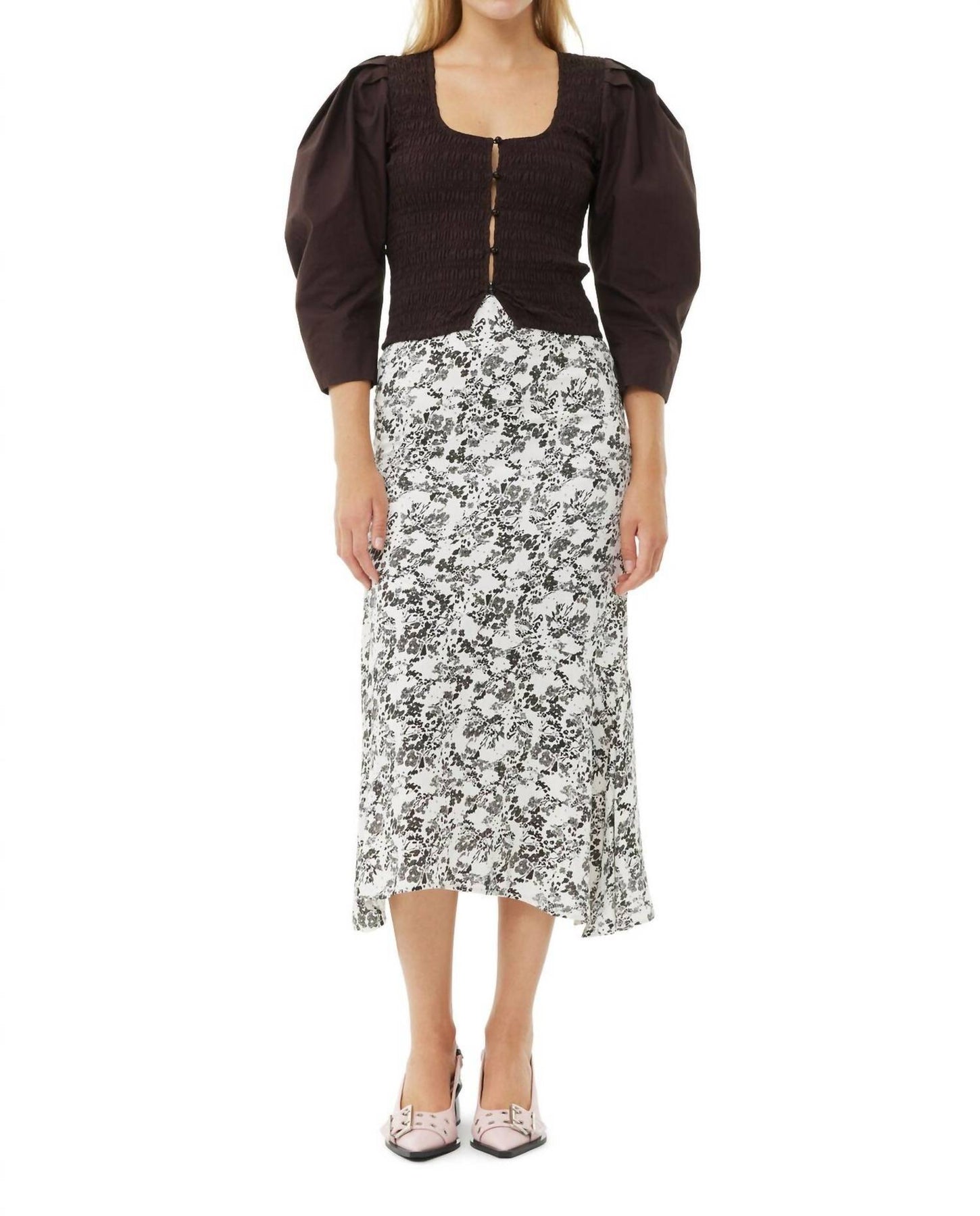 Viskose Twill langen Rock in Egret