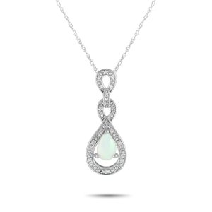 LB Exclusive 14K Weißgold 0,08ct Diamant und Opal Halskette - – PD4 / 16318WOP