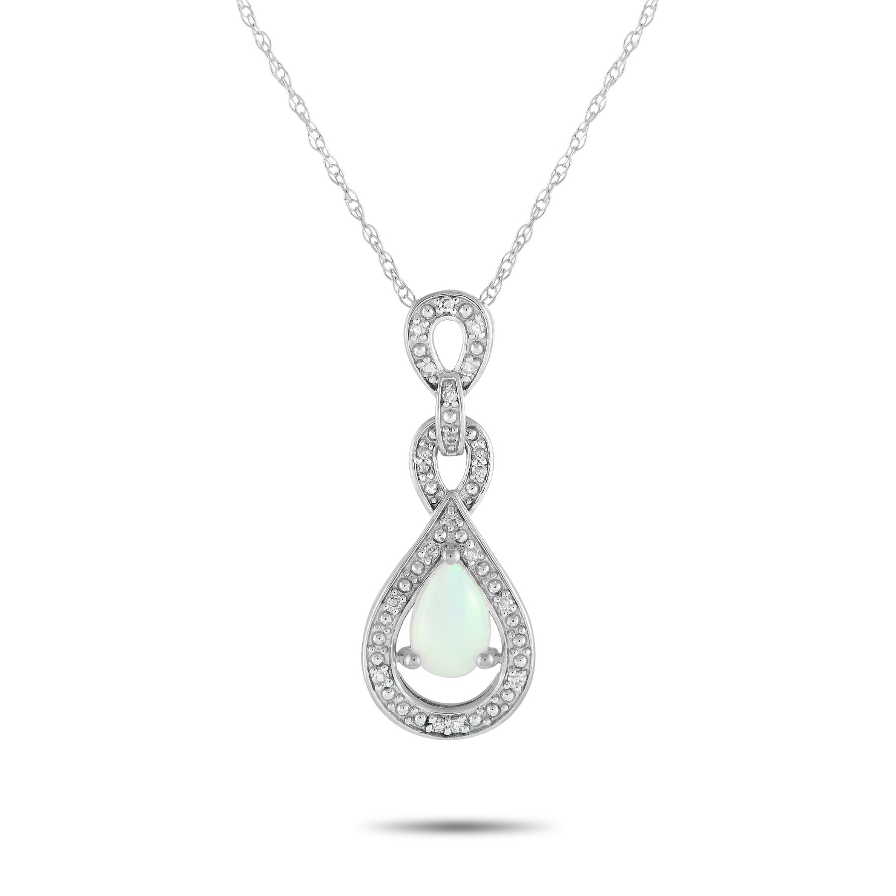 LB Exclusive 14K Weißgold 0.08ct Diamant und Opal Halskette PD4 16318WOP