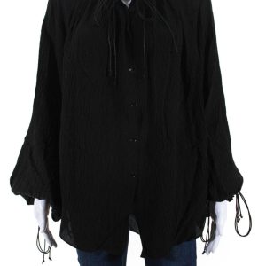 Petar Petrov Damen Londra Seide Krepon Krawattenhals gerafft Top Bluse Schwarz IT 36