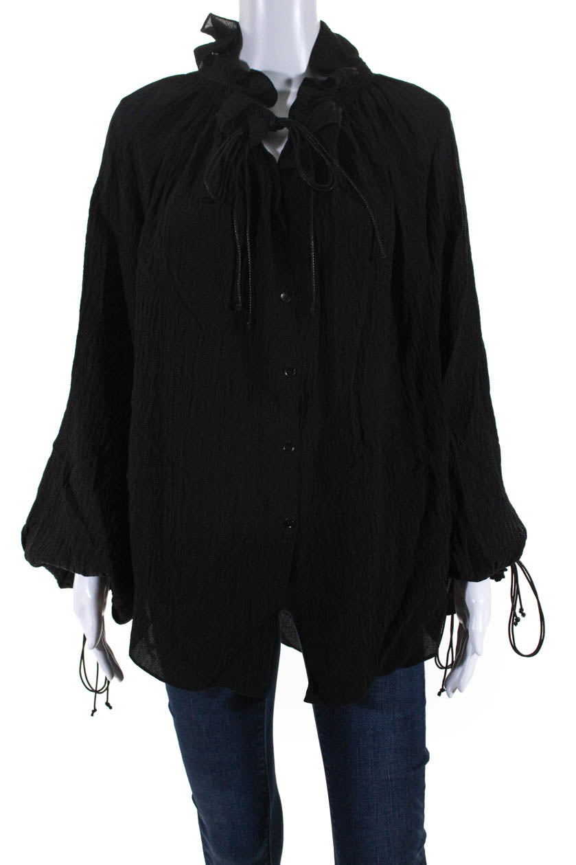 Petar Petrov Damen Londra Seide Krepon Krawattenhals gerafft Top Bluse Schwarz IT 36