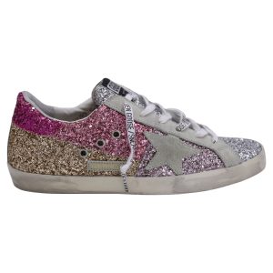 Golden Goose Super-Star with Glitters Low-Top Sneakers aus mehrfarbigem Leder 7833187713084