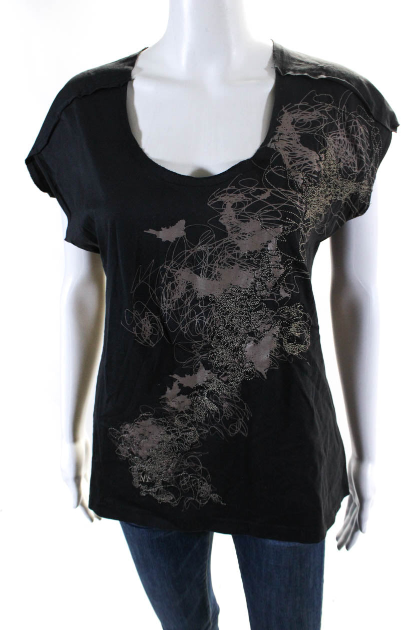 Alexander McQueen Damen Baumwolle Graphic weiter Rundhalsausschnitt Kurzarm-Top Schwarz