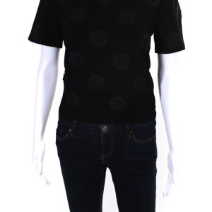 Valentino Damen Kurzarm Rundhalsausschnitt stricken florale Top schwarz 7833257869372