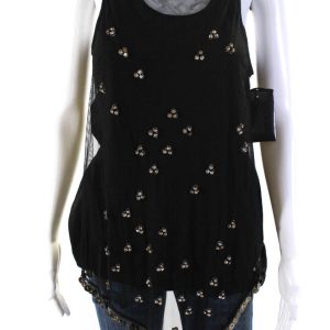 Givenchy Damen schwarz Mesh Kristall verziert ärmellose Bluse Top 7833264422972