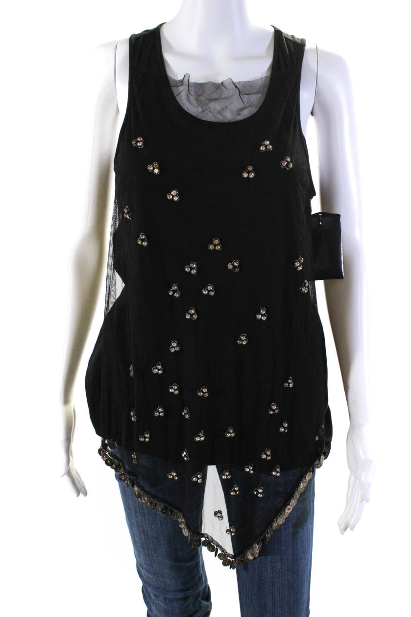 Givenchy Damen Schwarz Mesh Kristall Verziert ärmellose Bluse Top