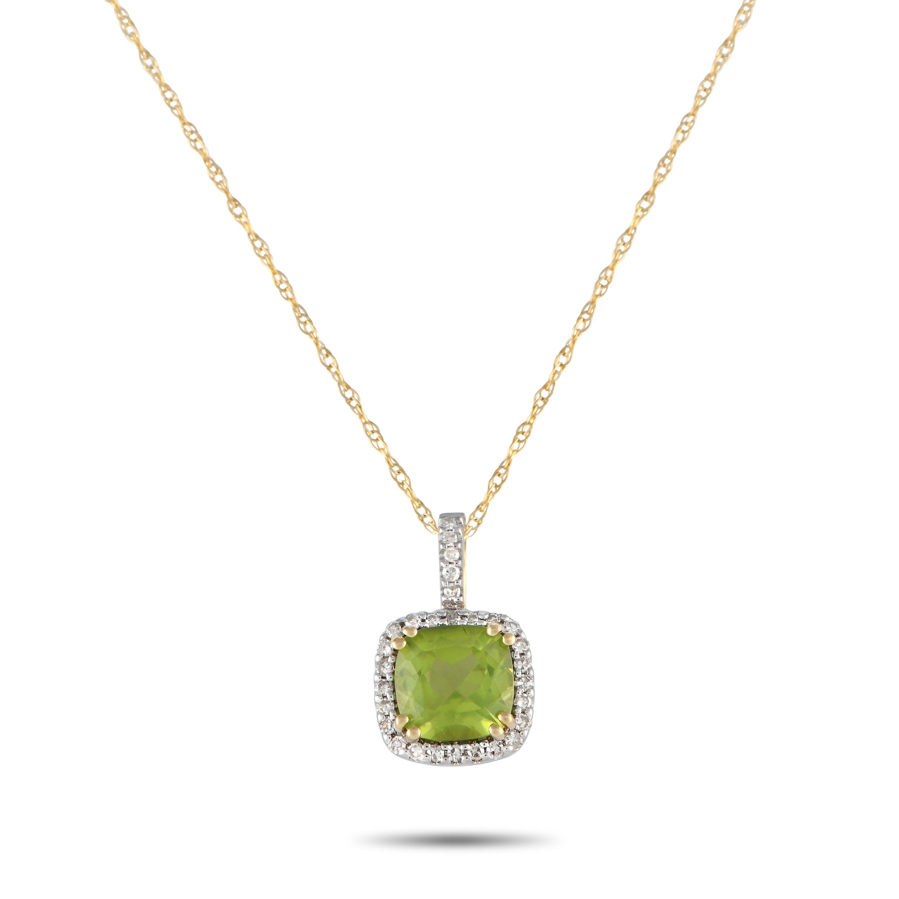 LB Exclusive 14K Gelbgold 0.09ct Diamant und Peridot Anhänger Halskette PD4 16269YPE