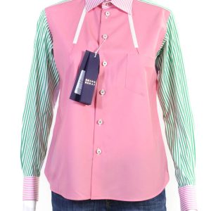 Shiro Sakai Damen gestreifte Ärmel Knopf unten Hemd rosa Baumwolle 7833264259132