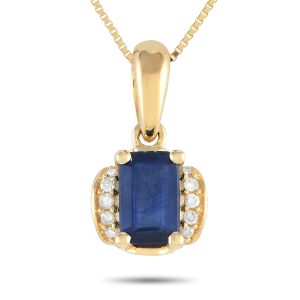 LB Exclusive 14K Gelbgold 0,03ct Diamant und Saphir Anhänger Halskette - – PD4 / 16049YSA