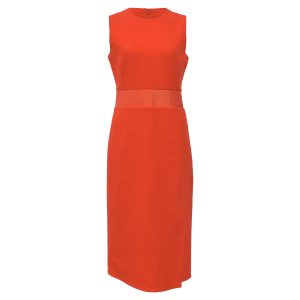 Akris Midi Schulterfrei mit Schlitz Kleid in Orange Wolle