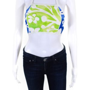 Rosie Assoulin Damen o .. mit Blumenmuster Halfter crop top Bluse blau grün 7833290407996