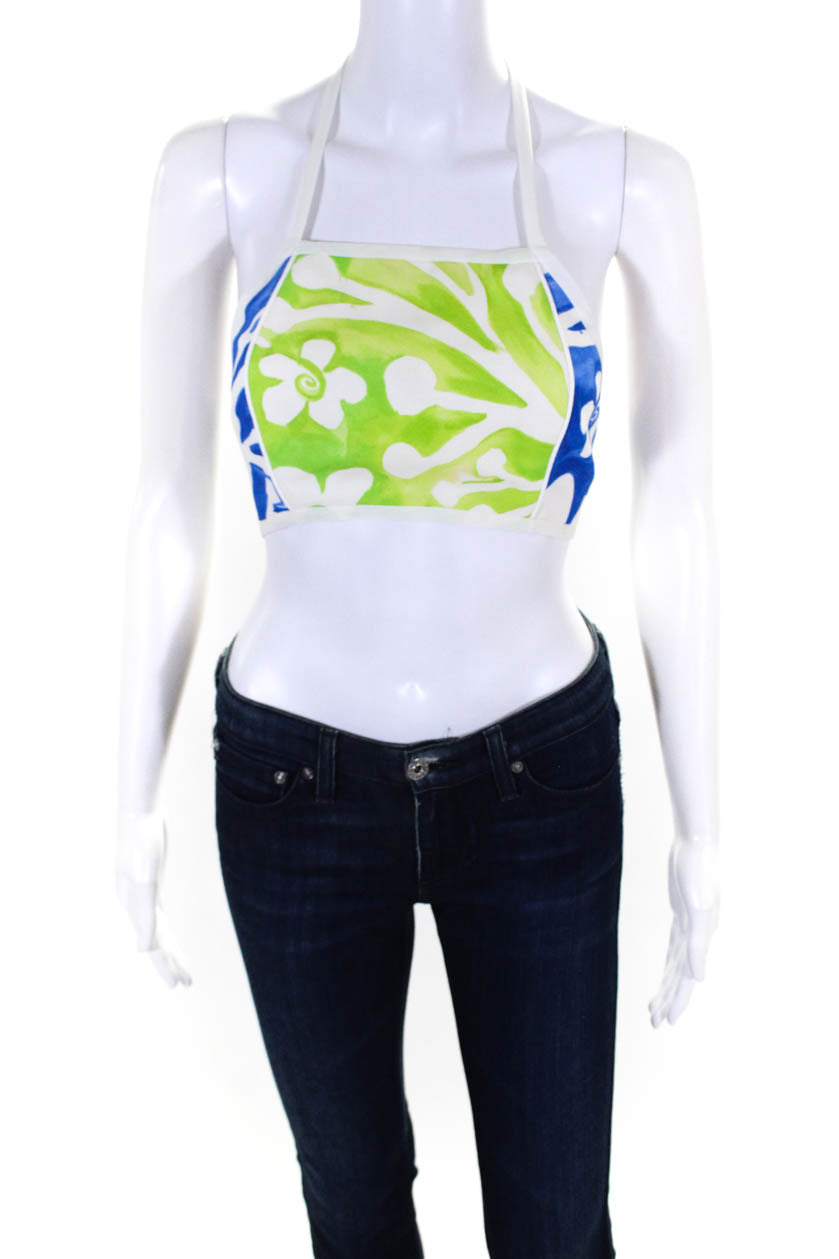 Rosie Assoulin Damen O'Delia mit Blumenmuster Neckholder Crop Top Bluse Blau Grün