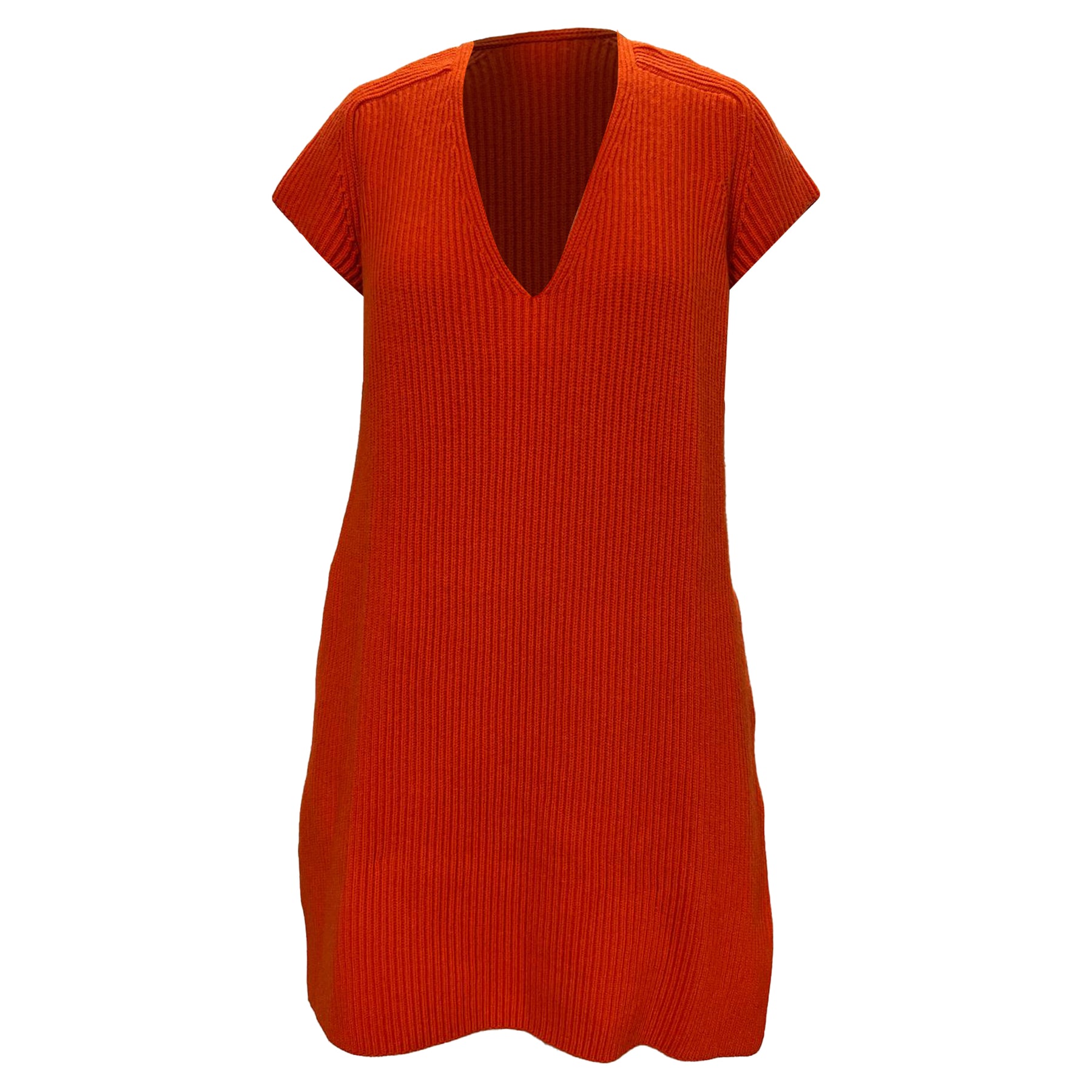 Hermès Strickkleid mit V-Ausschnitt aus orangefarbener Wolle