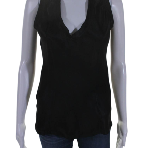Yves Saint Laurent Damen ärmellosen V-Ausschnitt Seide Top Bluse Schwarz