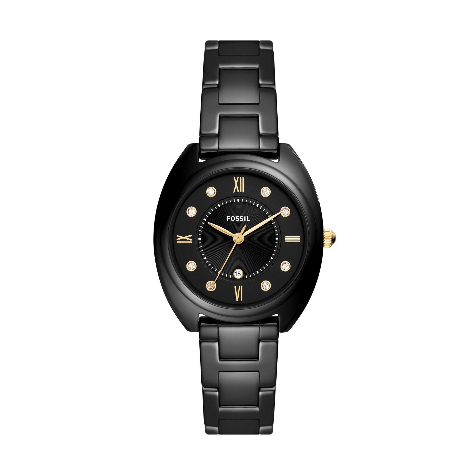 Fossil Damen Gabby Drei-Hand-Datum, Schwarz-Tone Edelstahl und Keramik-Uhr