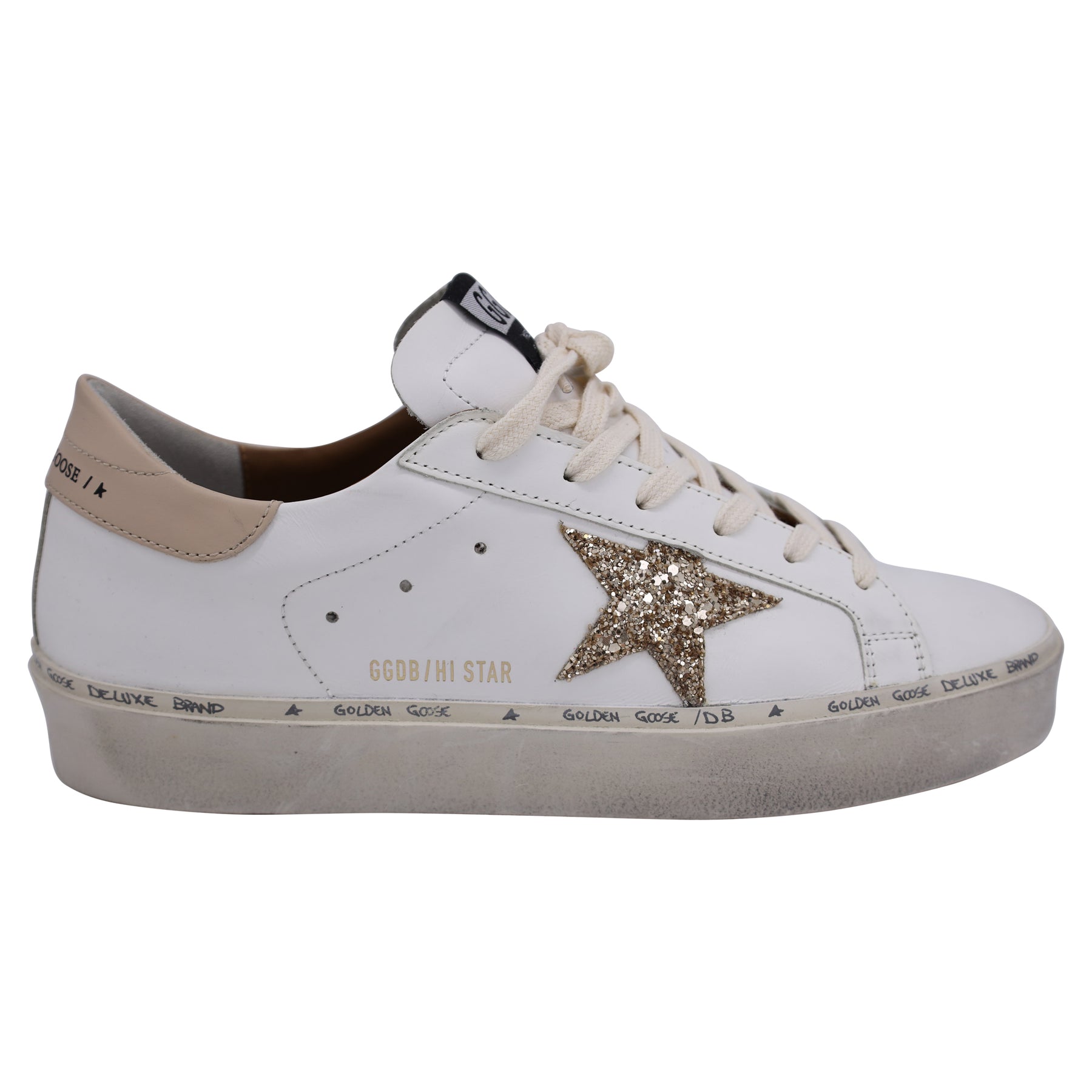 Golden Goose Hi Star mit Glitzer Star Sneaker aus weißem Leder
