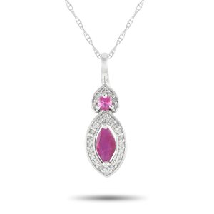 LB Exclusive 14K Weißgold 0.07ct Diamant und Rubin Marquise Halskette - – PD4 / 16299WRU