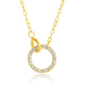 14k Gelbgold Schleife 1mm Runde Diamant Verriegelung Halskette