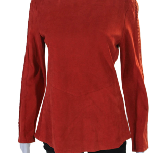 In Transit 2 Damen rund Hals lange Ärmel Leder Tunika Bluse rot 7833267142716